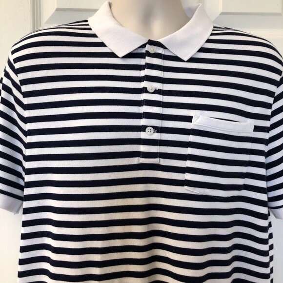 J Crew Authentic Men's Navy Blue Striped Polo Shirt Large Stretch Pique Knit - Picture 6 of 8